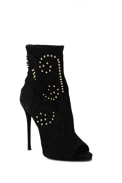 Giuseppe Zanotti Design Womens Studded Suede Stiletto Peep Toe Boots Black 40 10