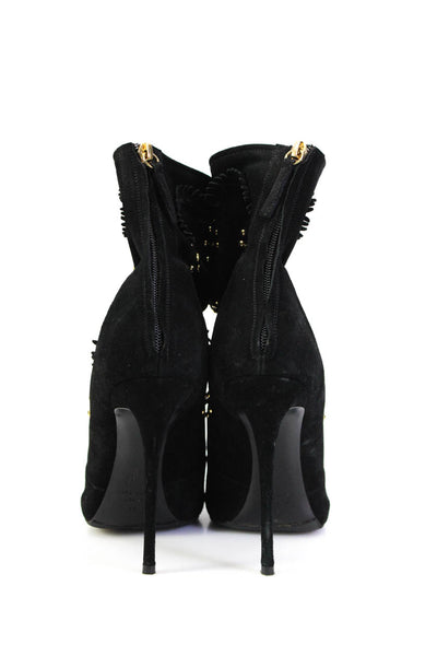 Giuseppe Zanotti Design Womens Studded Suede Stiletto Peep Toe Boots Black 40 10