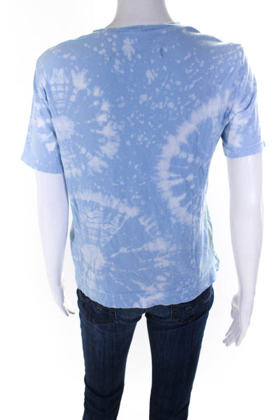 Raquel Allegra Womens Tie Dye Print Tee Shirt Sky Blue Cotton Size 0