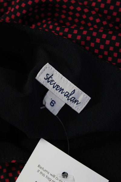 Steven Alan Womens Checkered V Neck Short Sleeved A Line Dress Red Navy Size 6