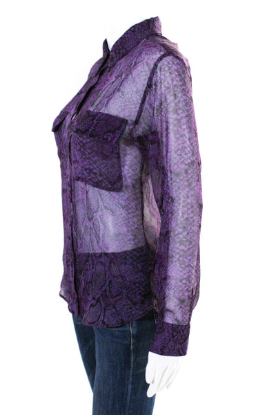 Equipment Femme Womens Silk Snakeskin Print Button Down Shirt Purple Size Small