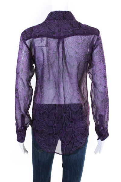 Equipment Femme Womens Silk Snakeskin Print Button Down Shirt Purple Size Small