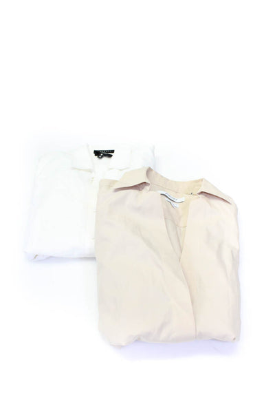 Foxcroft Women's Cotton Button Down Collar Blouses Beige White Size 6 8P Lot 2
