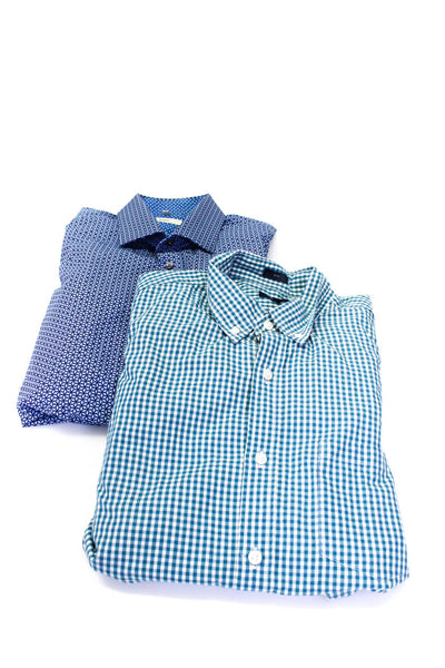 J Crew Men's Printed Long Sleeve Button Down Shirts Blue Size 16 M Lot 2
