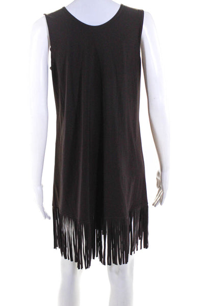 Karla Colletto Women's Scoop Neck Sleeveless Tassel Shift Dress Brown Size M