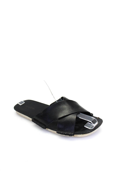 Vince Women's Leather Criss Cross Strap Flat Slip On Sandals Black Size 7.5