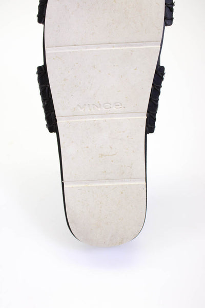 Vince Women's Leather Criss Cross Strap Flat Slip On Sandals Black Size 7.5