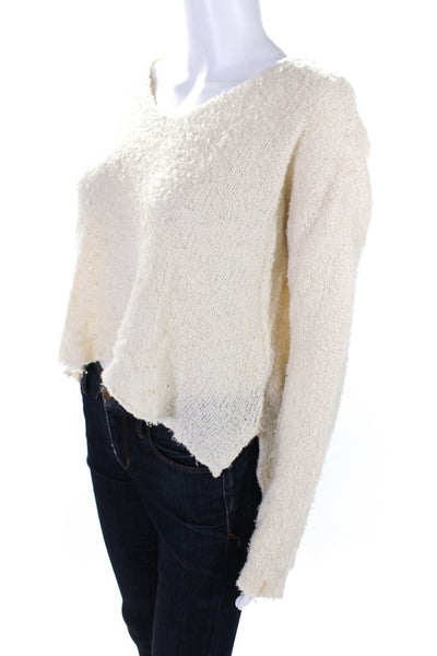 ATM Women's Wool Cashmere Blend V Neck Knit Pullover Sweater Beige Size S