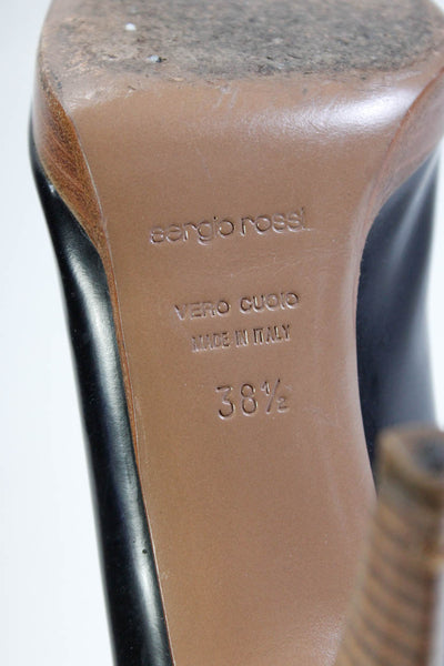 Sergio Rossi Women's Leather Square Peep Toe Pumps Black Size 8.5