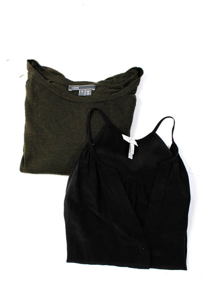 Vince Joie Womens Long Sleeve Shirt Silk Top Green Black Size Small Lot 2