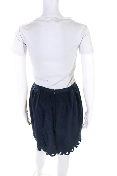 Zimmermann Womens Silk Chiffon Eyelet Hem Back Zip Short Skirt Navy Blue Size S