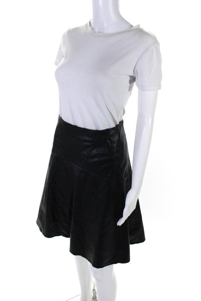 BCBGMAXAZRIA Women's Faux Leather A Line Knee Length Skirt Black Size XXS