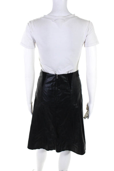 BCBGMAXAZRIA Women's Faux Leather A Line Knee Length Skirt Black Size XXS
