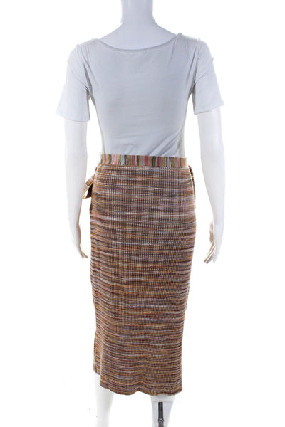 Jonathan Simkhai Womens Brown Ribbed Knit Printed Tie Detail Midi Skirt Size M