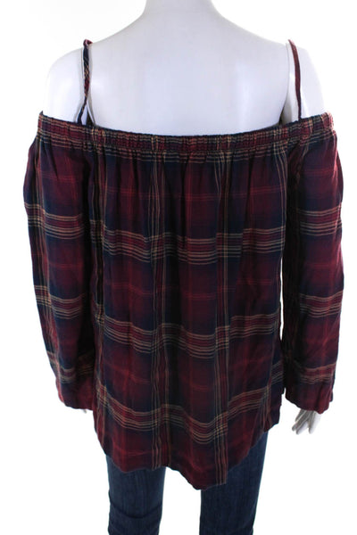 Cloth & Stone Womens Plaid Ruched Off-the-Shoulder Long Sleeve Top Red Size S