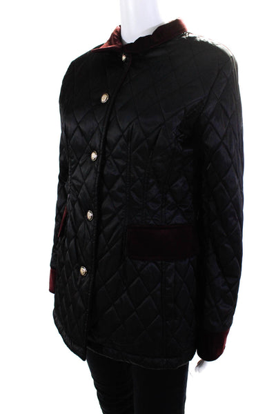 Vince Camuto Womens Patchwork Quilted Collar Buttoned Puffer Jacket Black Size S