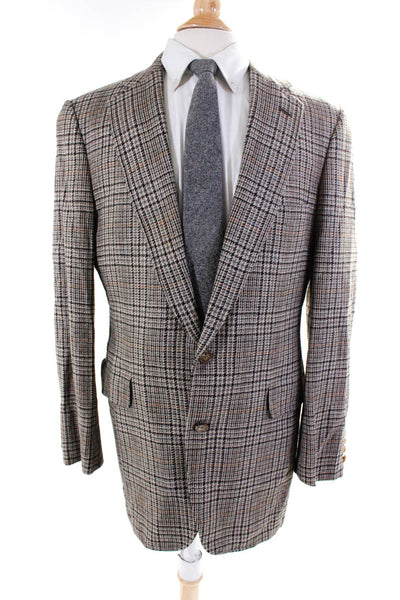 Norman Hilton Mens Textured Striped Buttoned Collared Blazer Brown Size ERU42L