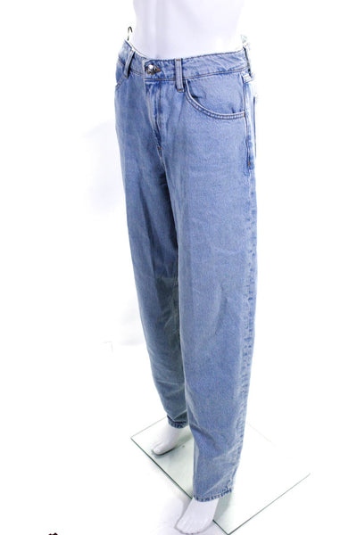 Sprwmn Womens Cotton Light Wash Button High-Rise Straight Jeans Blue Size EUR26