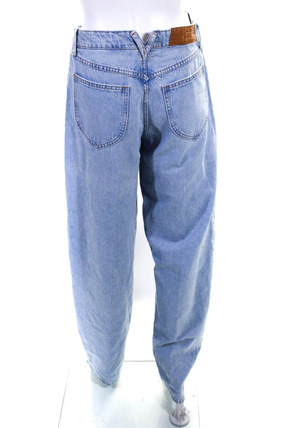 Sprwmn Womens Cotton Light Wash Button High-Rise Straight Jeans Blue Size EUR26