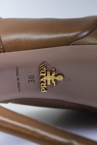Prada Womens Stiletto Platform Ankle Strap Sandals Basic Brown Leather Size 36