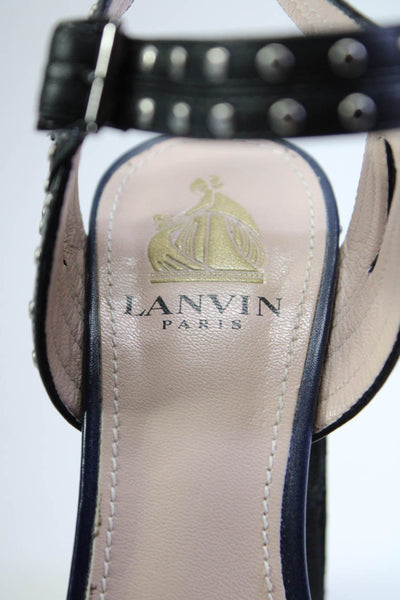 Lanvin Womens Studded Ankle Strap 100mm Clous Platform Sandals Black Leather 36