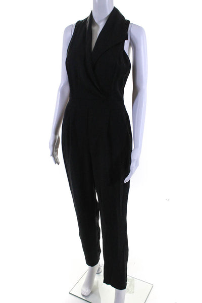 Adelyn Rae Womens V Neck Pleated Front Skinny Leg Jumpsuit Black Size Small