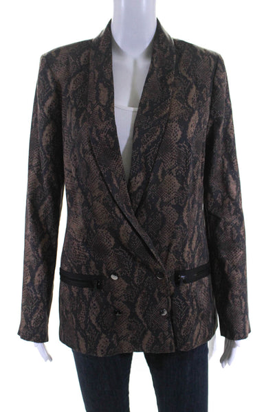 Paige Black Label Womens Snakeskin Print Double Breasted Blazer Brown Size Small