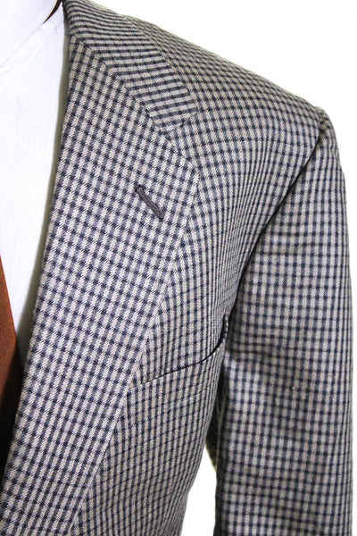 Zahner's  Mens Plaid Two Button Blazer Jacket Beige Gray Size  48