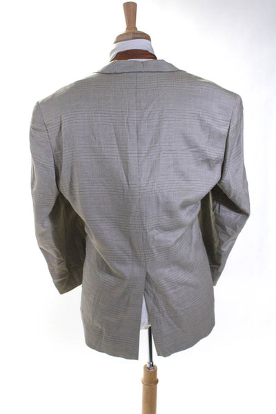 Hart Schaffner Marx Mes Plaid Blazer Jacket Beige Gray Size 44 Regular