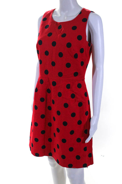 J Crew Womens Polka Dot Sleeveless Dress Red Navy Blue Cotton Size 4