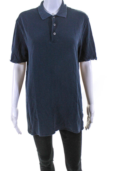 Zanone Womens Short Sleeve Collared Button Up Polo T-Shirt Top Navy Blue Size L