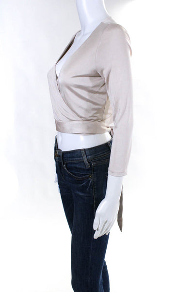 Atos Lombardini Women's Silk Long Sleeve Wrap Crop Top Pink Size 40