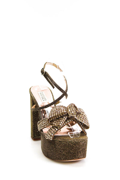 Badgley Mischka Womens Metallic Platform Crystal Bow Ankle Sandals Brown Size 10