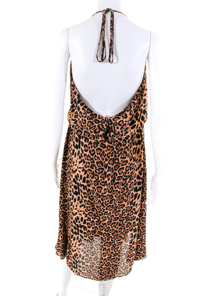Dress the Population Women's Animal Print Halter Neck Midi Dress Beige Size XL
