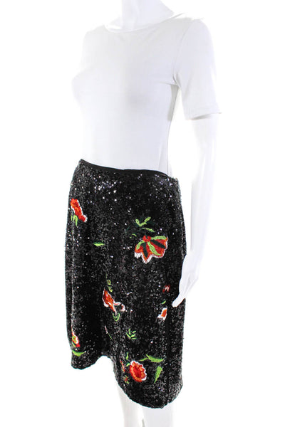 Maeve Anthropologie Women's Floral Embroidered Sequin Pencil Skirt Black Size 6