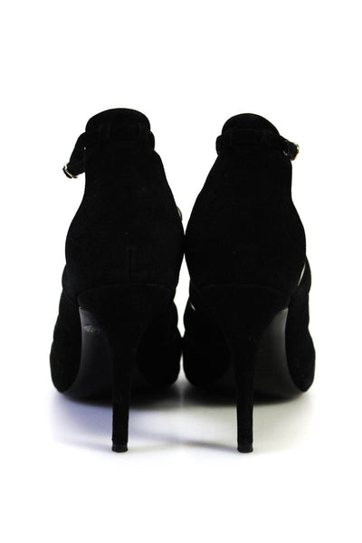 Ralph Lauren Collection Womens Stiletto Strappy Peep Toe Pumps Black Suede 11B