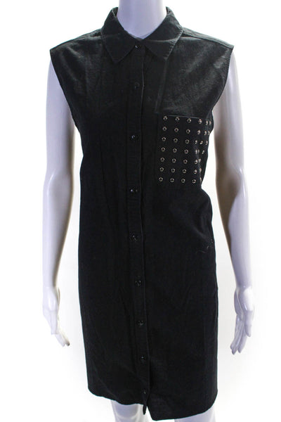 Current/Elliott Womens Studded Pocket Sleeveless Shirt Dress Black Size 3