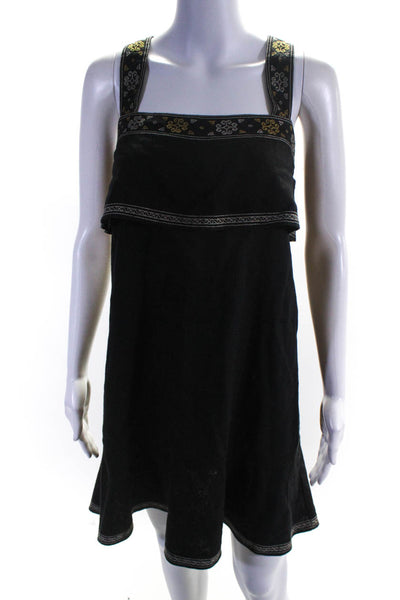 Madewell Womens Embroidered Square Neck Sleeveless Shift Dress Black Size Medium