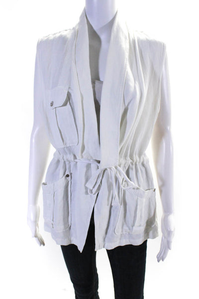 Sanctuary Womens Drawstring Waist Woven Linen Vest Jacket White Size Large
