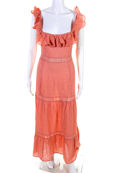 Asos Womens Cotton Ruffled Scoop Neck Mid-Calf A-Line Dress Orange Size S