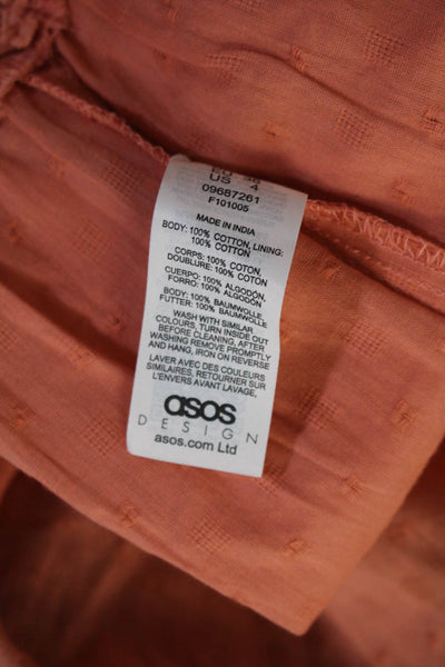 Asos Womens Cotton Ruffled Scoop Neck Mid-Calf A-Line Dress Orange Size S