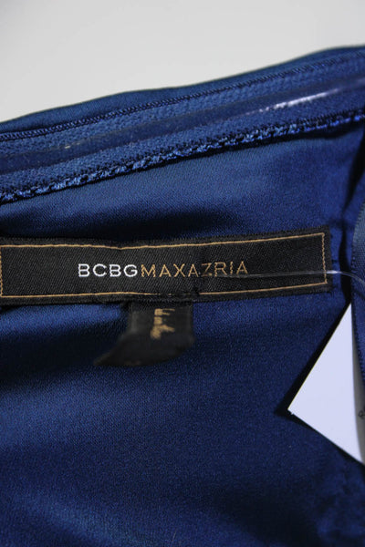 BCBG Max Azria Womens Pleated Satin Strapless Sweetheart Gown Navy Blue Size 10