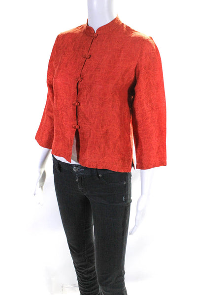 Eileen Fisher Petites Womens Linen Cotton Loop Button Down Shirt Orange Size PP
