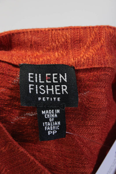 Eileen Fisher Petites Womens Linen Cotton Loop Button Down Shirt Orange Size PP