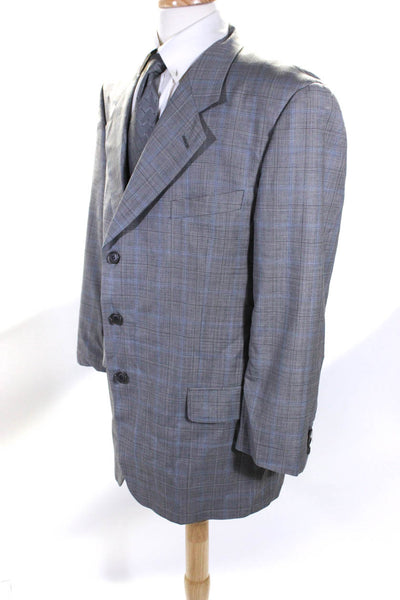 Valentino Mens Gray Wool Plaid Two Button Long Sleeve Blazer Jacket Size 50R
