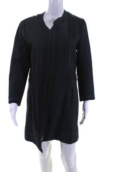 Elie Tahari Womens Cotton Striped Hook & Eye Textured A-Line Dress Black Size M