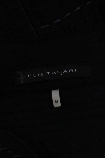 Elie Tahari Womens Cotton Striped Hook & Eye Textured A-Line Dress Black Size M