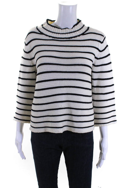 La Vie Women's Mock Neck 3/4 Sleeves Black White Striped Sweater Size XS