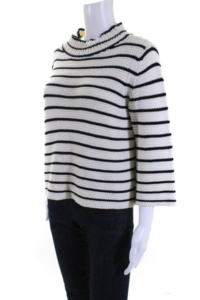 La Vie Women's Mock Neck 3/4 Sleeves Black White Striped Sweater Size XS