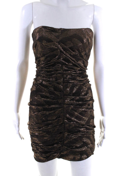 Jay Ahr Womens Metallic Brown Ruched Strapless Bodycon Dress Size XS